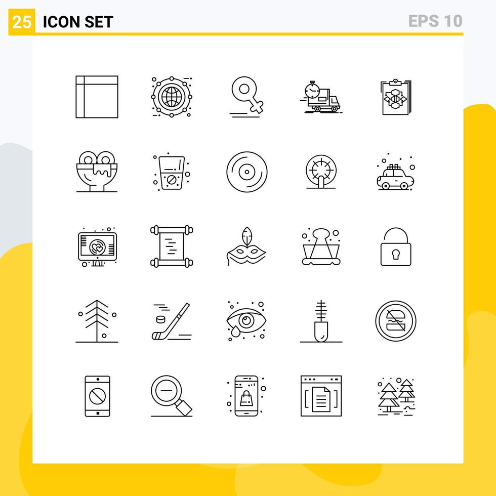 Mobile Interface Line Set of 25 Pictograms of transport time expand delivery love Editable Vector Design Elements