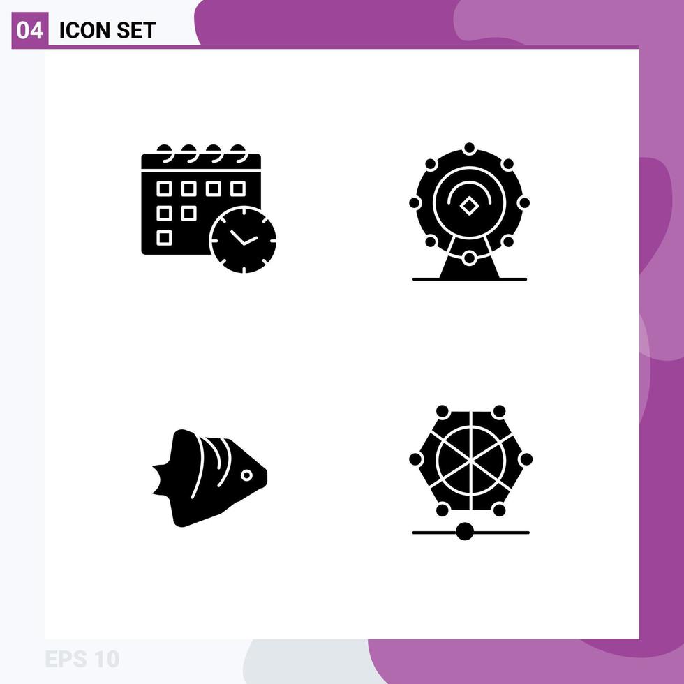 Modern Set of 4 Solid Glyphs Pictograph of calender ocean browser hotel banner Editable Vector Design Elements
