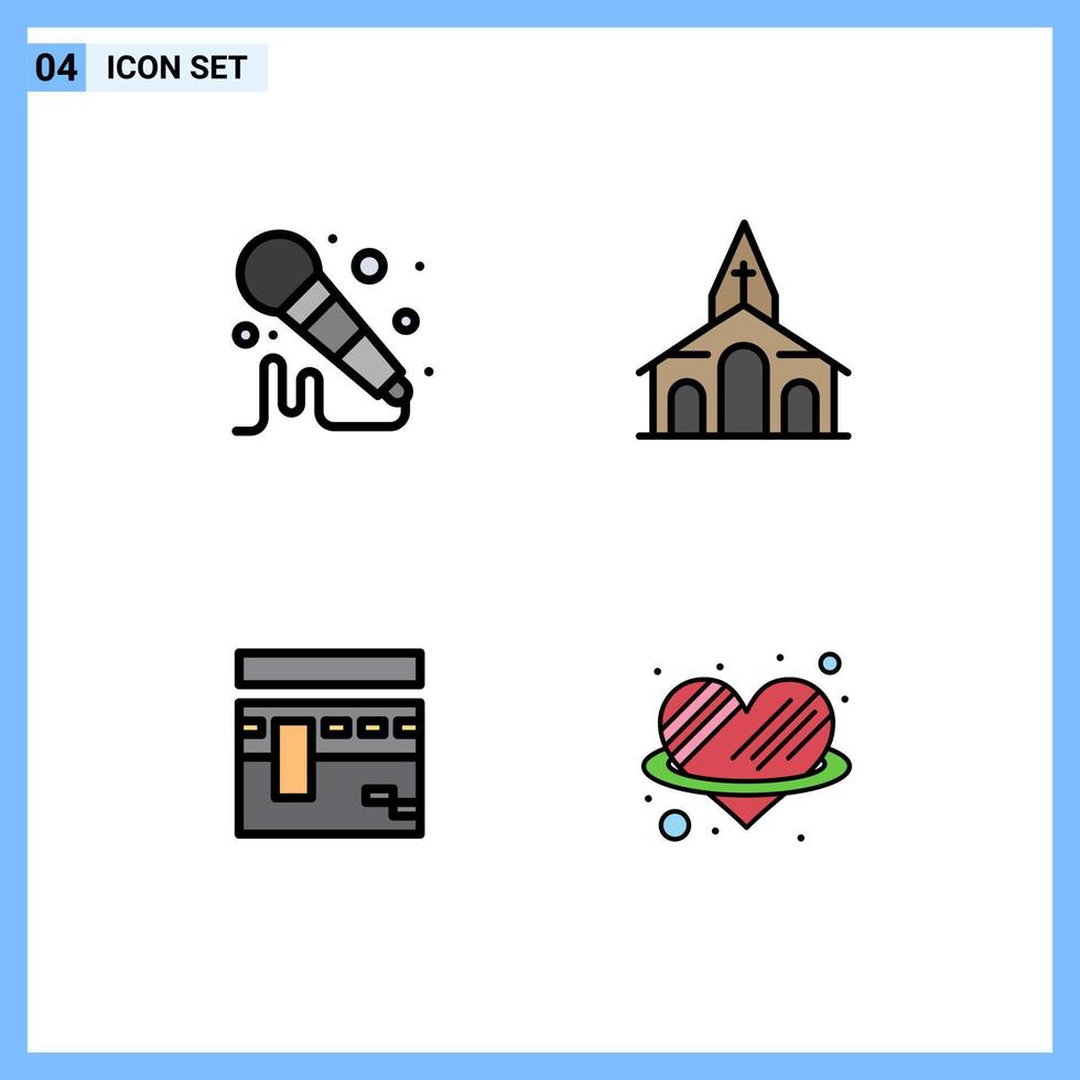 4 Creative Icons Modern Signs and Symbols of mic pray building spring religion Editable Vector Design Elements