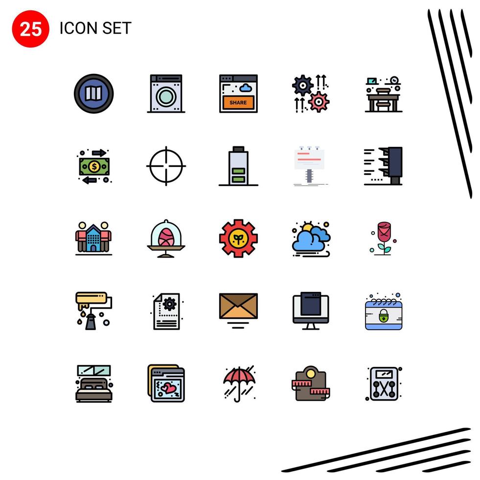 25 Universal Filled line Flat Color Signs Symbols of chair wheel interface cog setting Editable Vector Design Elements