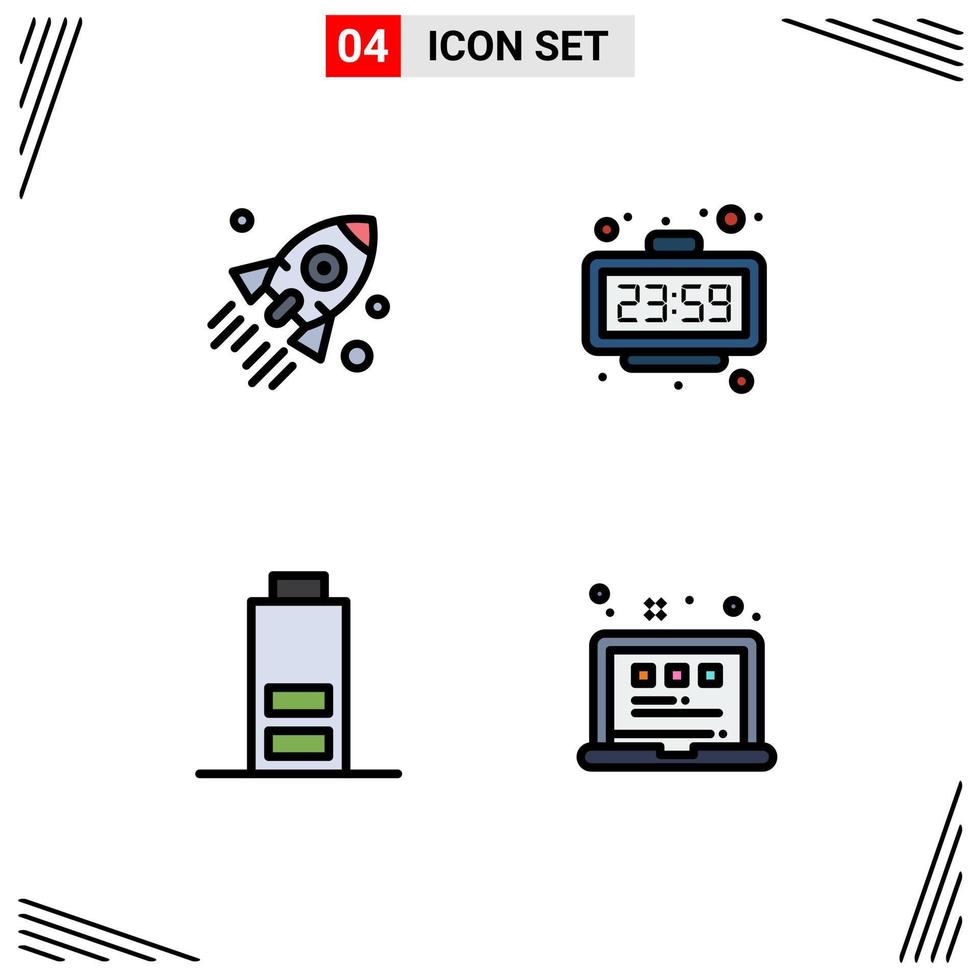 Pack of 4 creative Filledline Flat Colors of launch watch startup minute half Editable Vector Design Elements