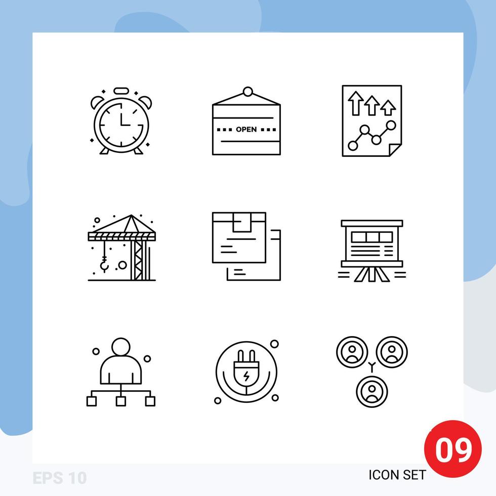 Set of 9 Vector Outlines on Grid for box construction shop architecture paper Editable Vector Design Elements