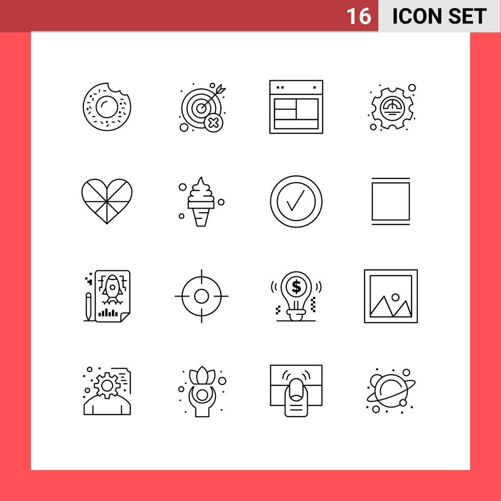 16 Universal Outline Signs Symbols of heart performance design excellency website Editable Vector Design Elements