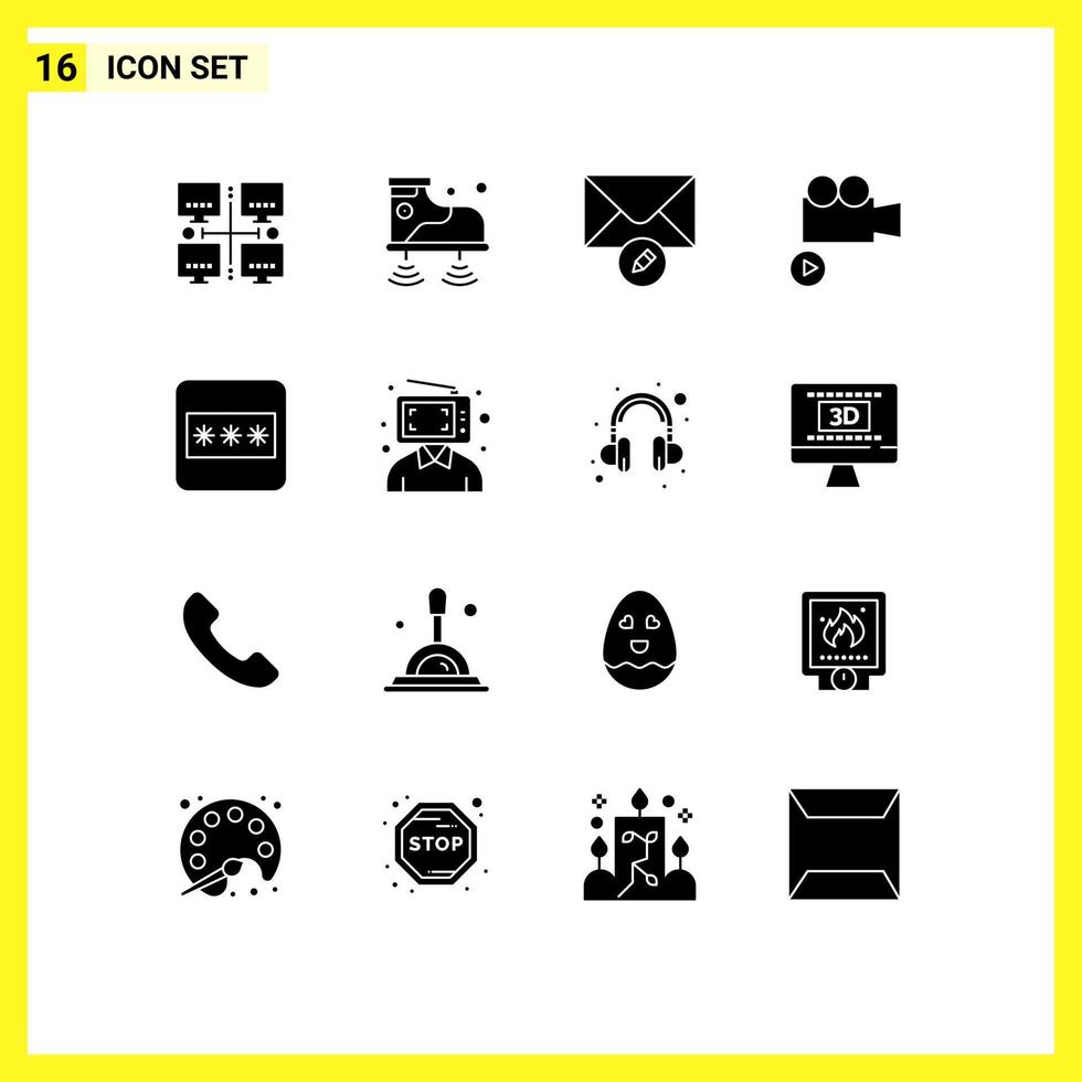 16 Universal Solid Glyph Signs Symbols of content layout mail field media Editable Vector Design Elements