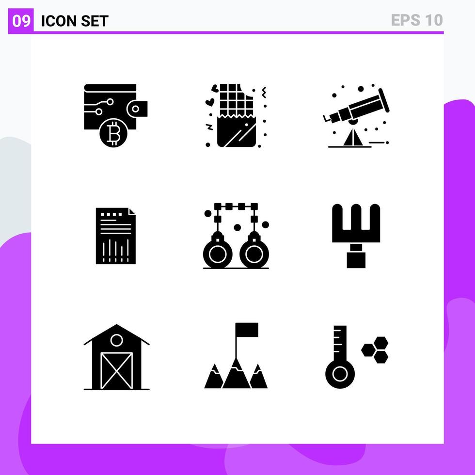 Modern Set of 9 Solid Glyphs and symbols such as handcuffs paper space graph data Editable Vector Design Elements