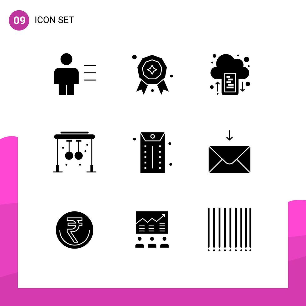 Pictogram Set of 9 Simple Solid Glyphs of envelope training cloud gym rings Editable Vector Design Elements