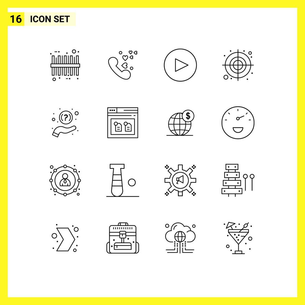 Set of 16 Commercial Outlines pack for archive question play help target Editable Vector Design Elements