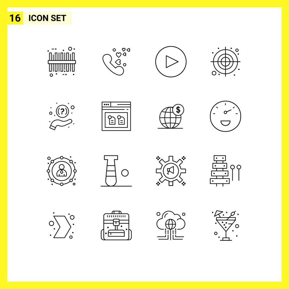 Set of 16 Commercial Outlines pack for archive question play help target Editable Vector Design Elements