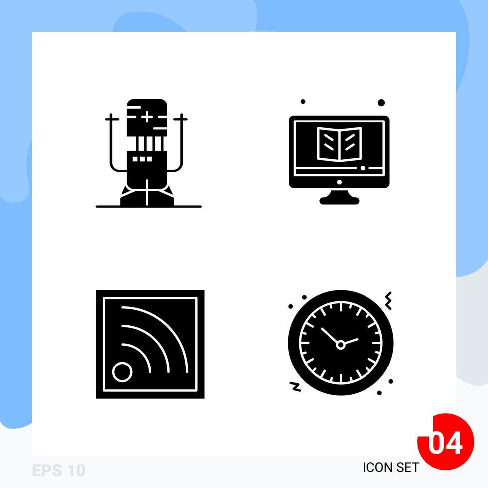 Modern Pack of 4 Icons Solid Glyph Symbols isolated on White Backgound for Website designing vector