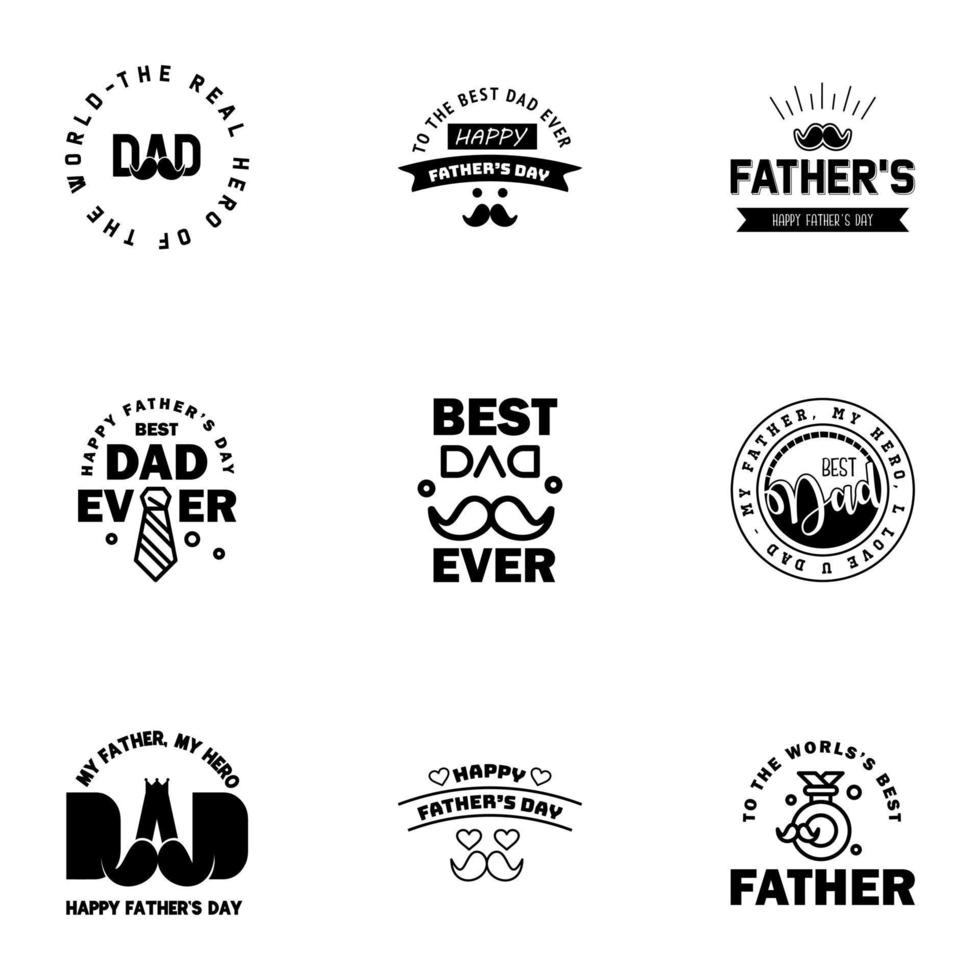 feliz día del padre set 9 tipografía vectorial negra letras antiguas para el día del padre tarjetas de felicitación pancartas diseño de camiseta eres el mejor papá elementos de diseño vectorial editables vector