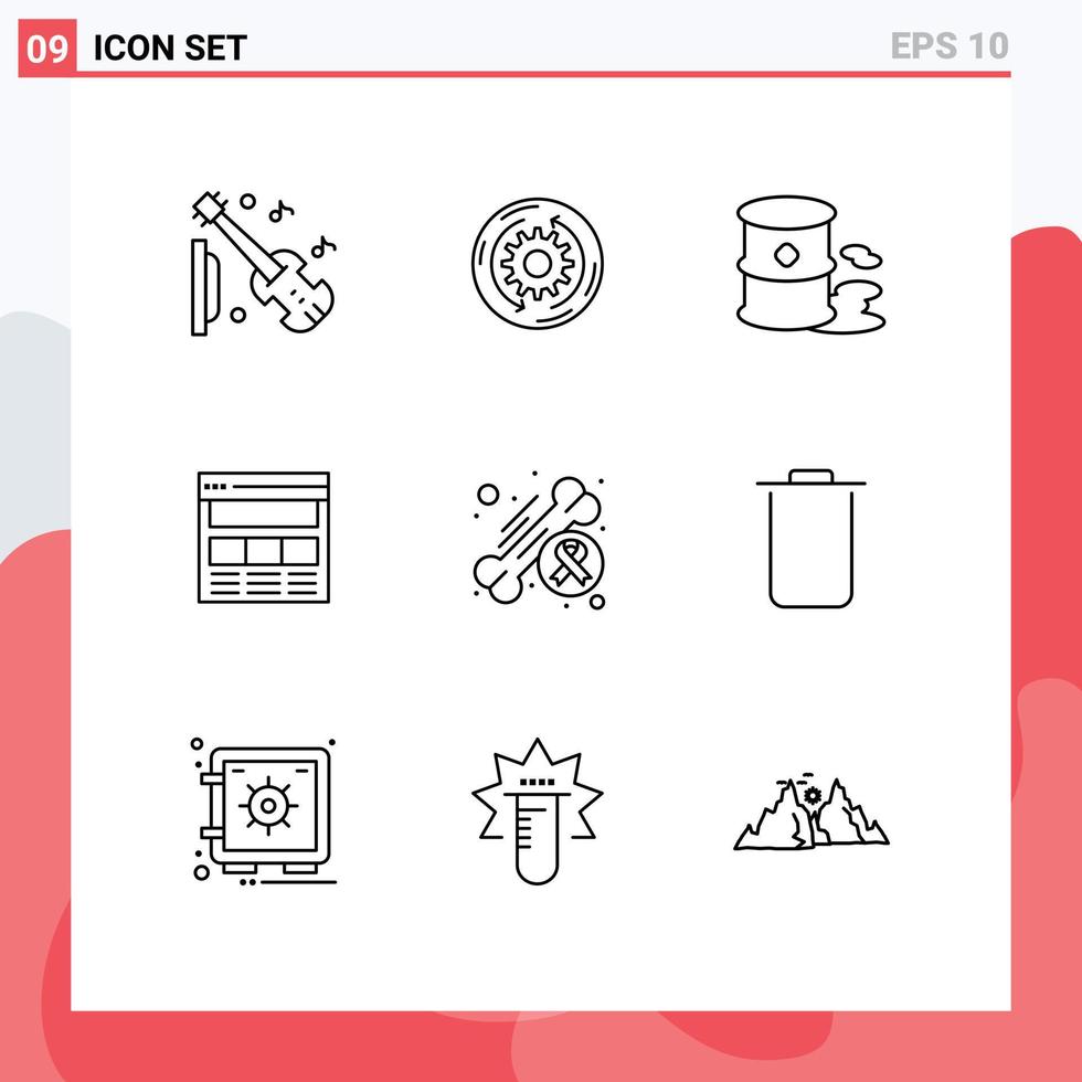 Set of 9 Vector Outlines on Grid for online interface structure page pollution Editable Vector Design Elements
