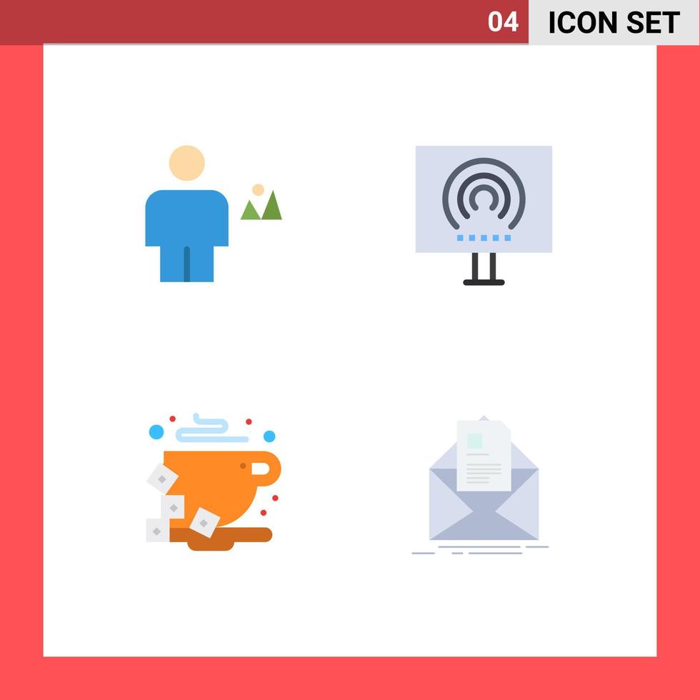 4 User Interface Flat Icon Pack of modern Signs and Symbols of avatar stream human office coffee Editable Vector Design Elements