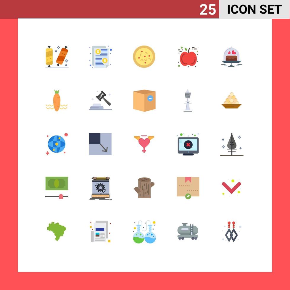 grupo de símbolos de iconos universales de 25 colores planos modernos de pastel de bodas elementos de diseño de vectores editables de apple de acción de gracias pagados