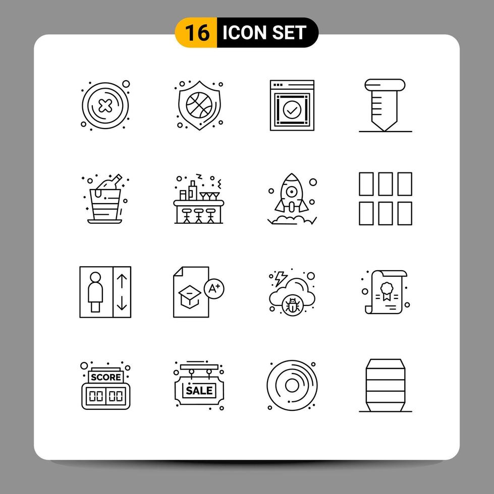 Set of 16 Vector Outlines on Grid for birthday tools message screw website Editable Vector Design Elements