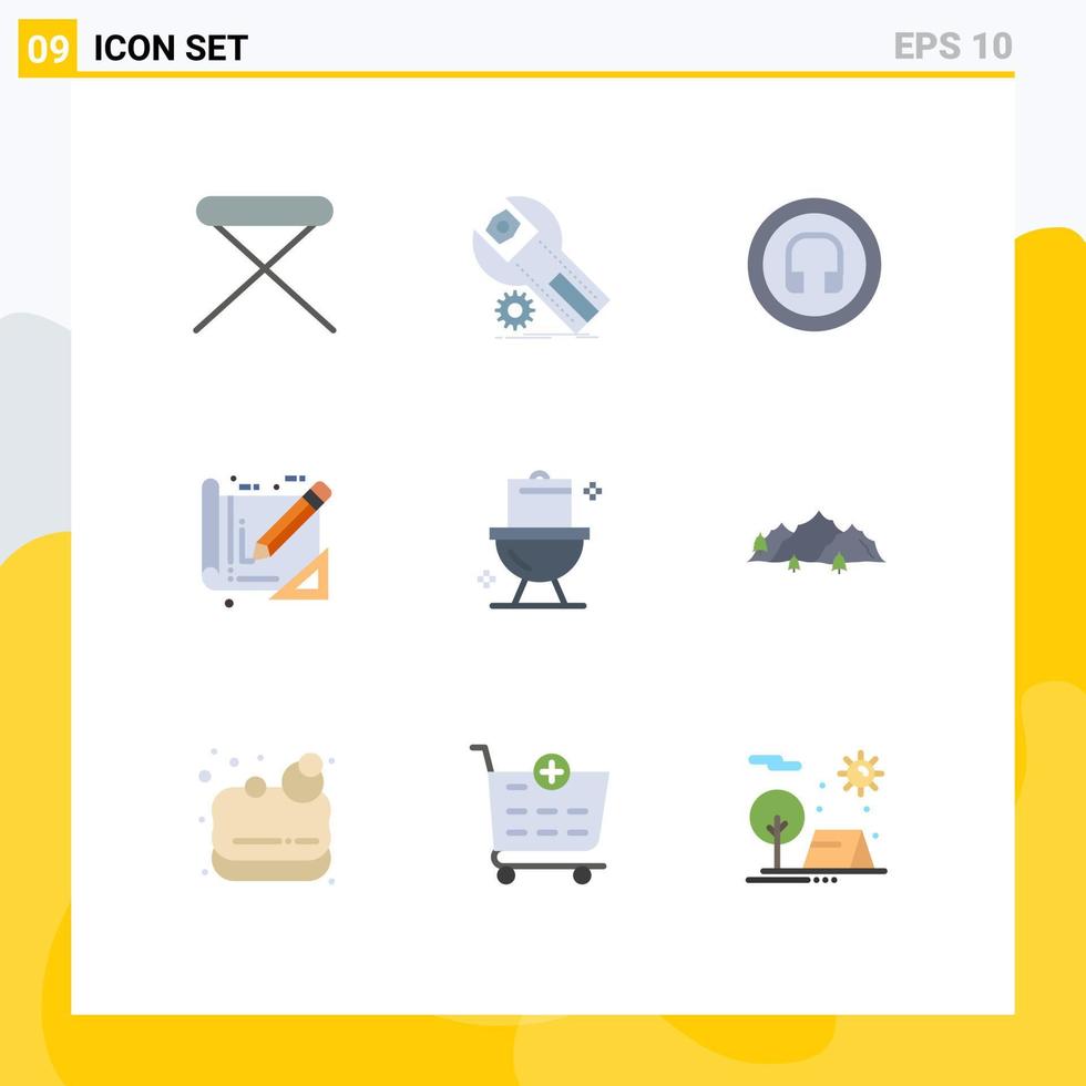 Set of 9 Vector Flat Colors on Grid for construction architecture maintenance tools basic Editable Vector Design Elements