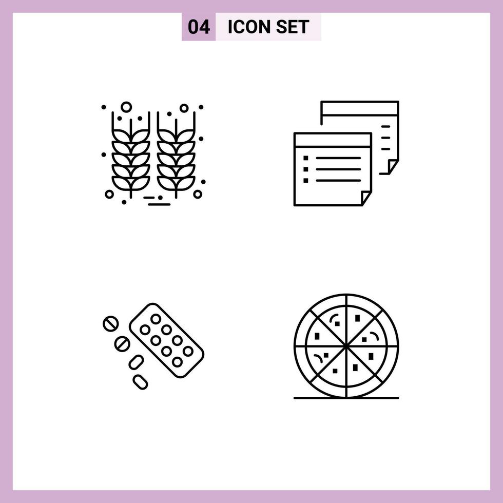 Set of 4 Modern UI Icons Symbols Signs for bottle medicine wheat paper tablet Editable Vector Design Elements