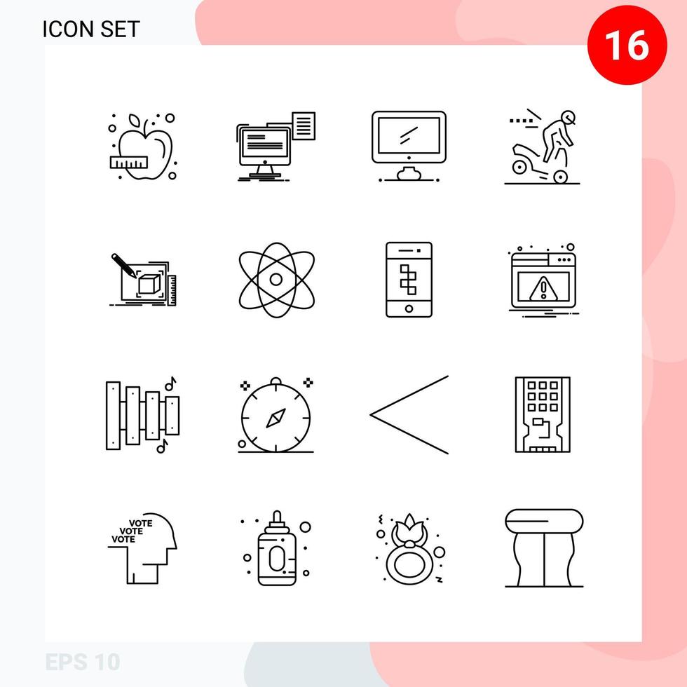 paquete de vectores de 16 iconos en estilo de línea paquete de contorno creativo aislado en fondo blanco para web y móvil