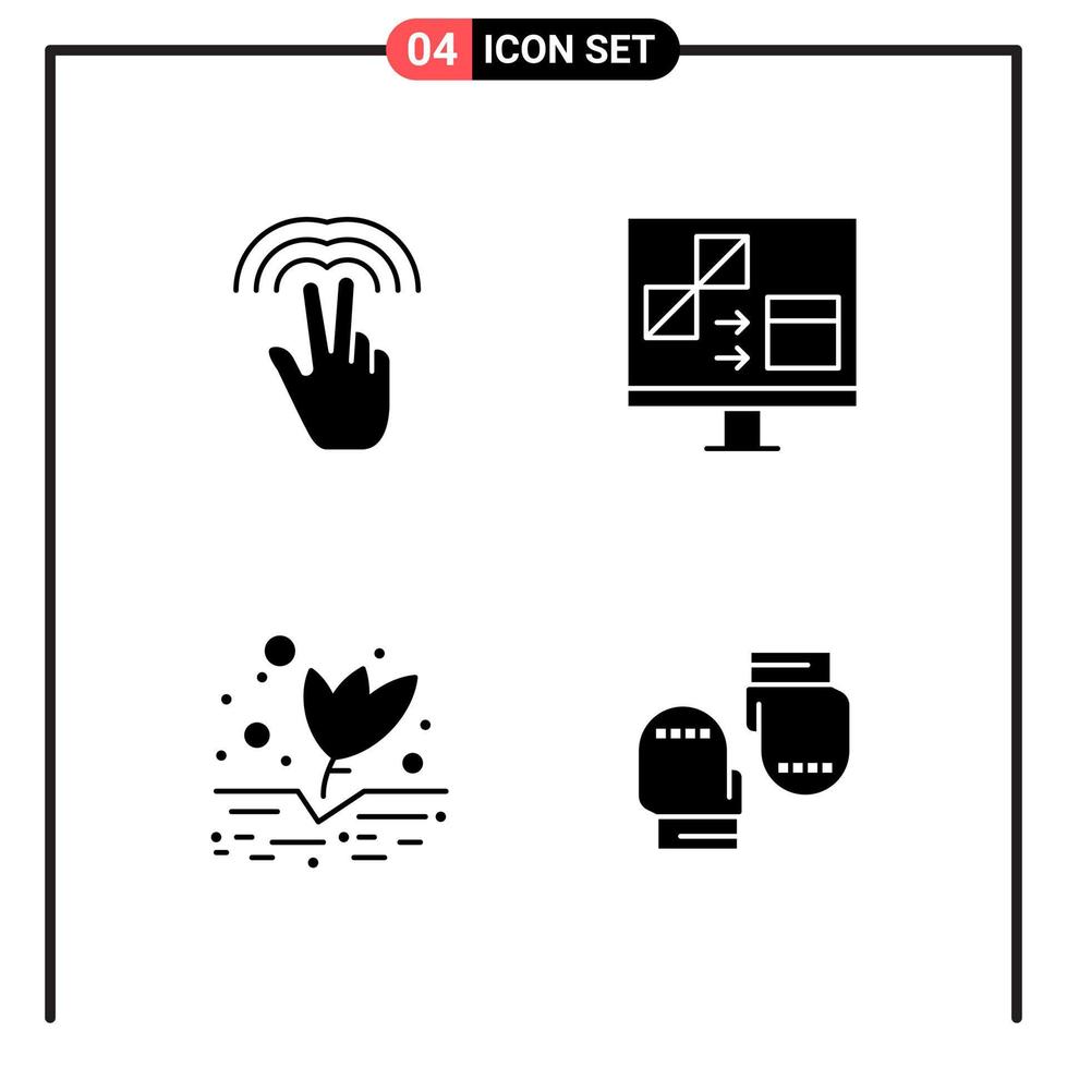 conjunto de 4 iconos de estilo sólido para web y símbolos de glifos móviles para imprimir signos de iconos sólidos aislados en fondo blanco vector