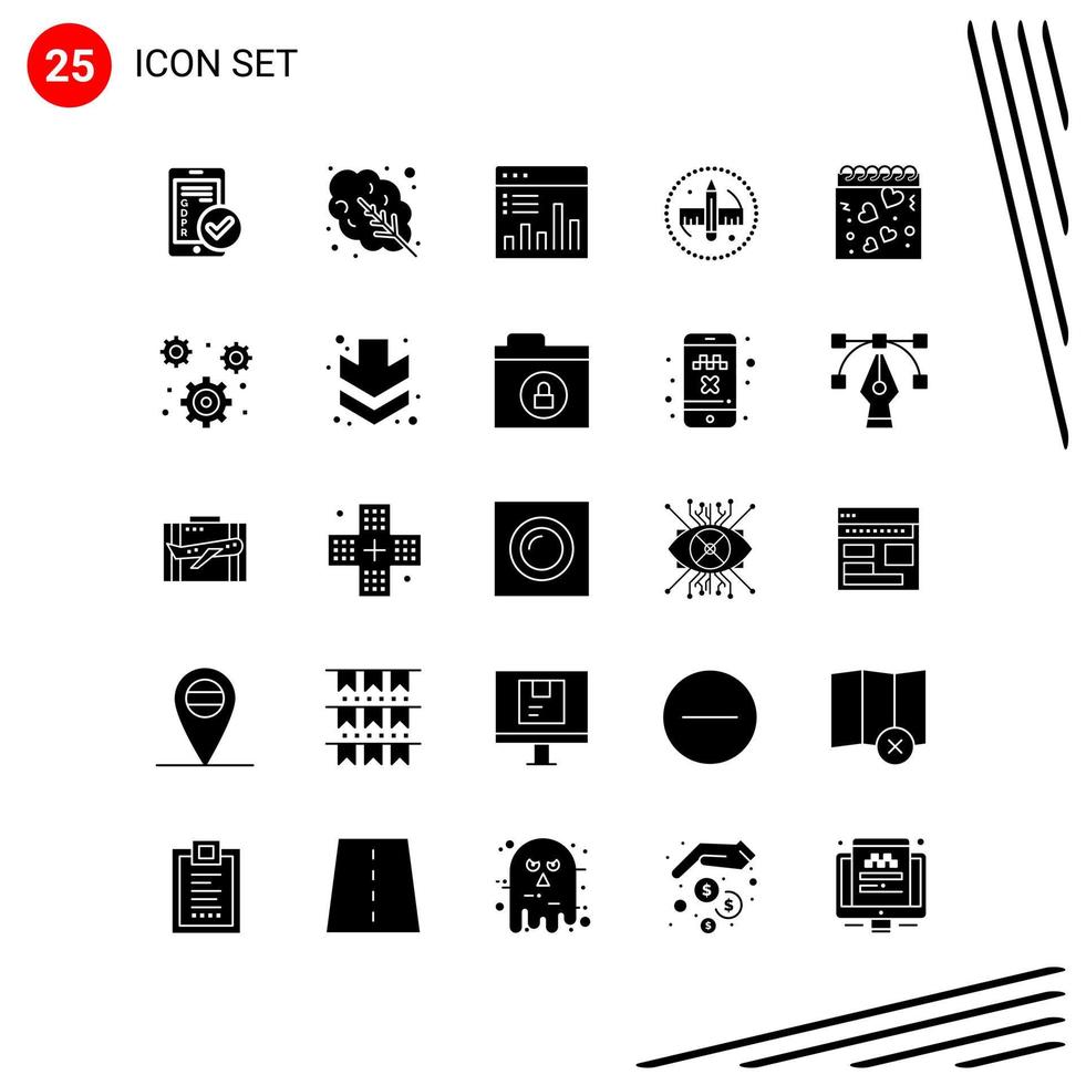 Collection of 25 Vector Icons in solid style Pixle Perfect Glyph Symbols for Web and Mobile Solid Icon Signs on White Background 25 Icons