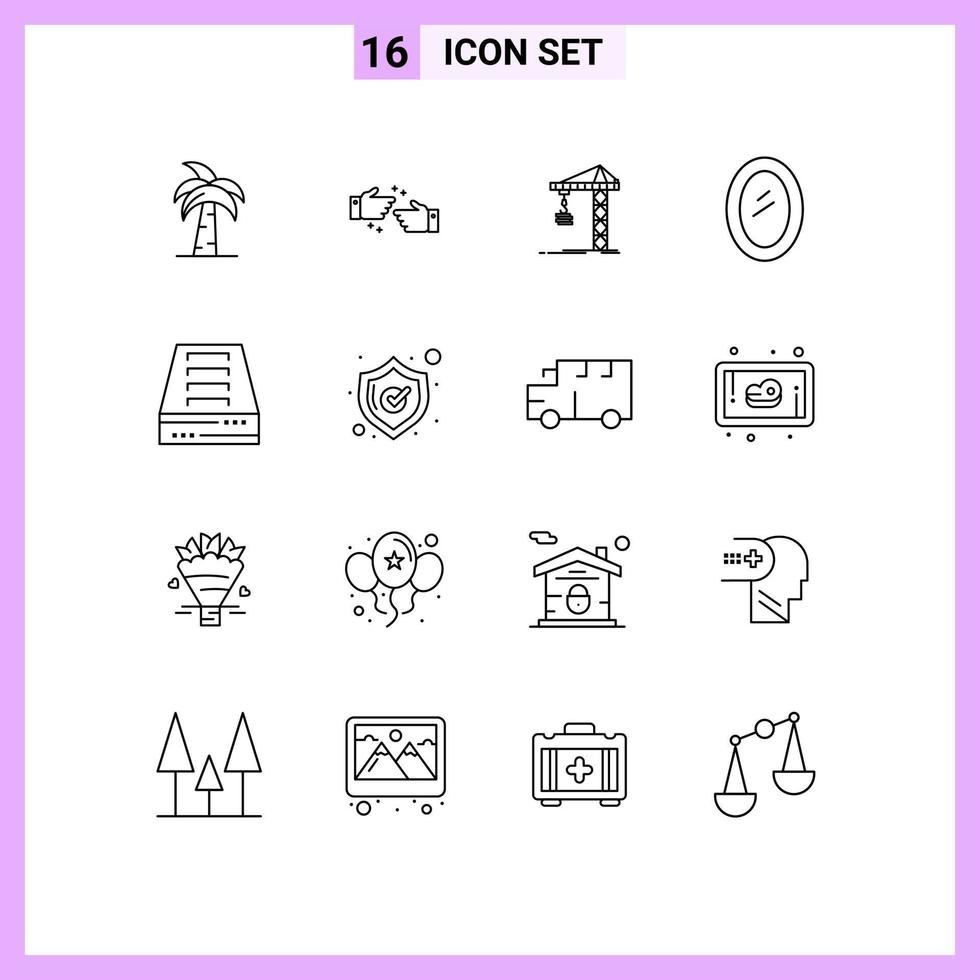 Set of 16 Commercial Outlines pack for furniture tower done constructing building Editable Vector Design Elements