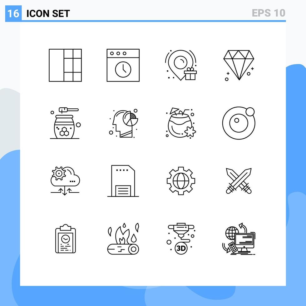 Paquete de 16 esquemas de interfaz de usuario de signos y símbolos modernos de elementos de diseño vectorial editables de cosméticos de miel de diamante de relajación gráfica vector