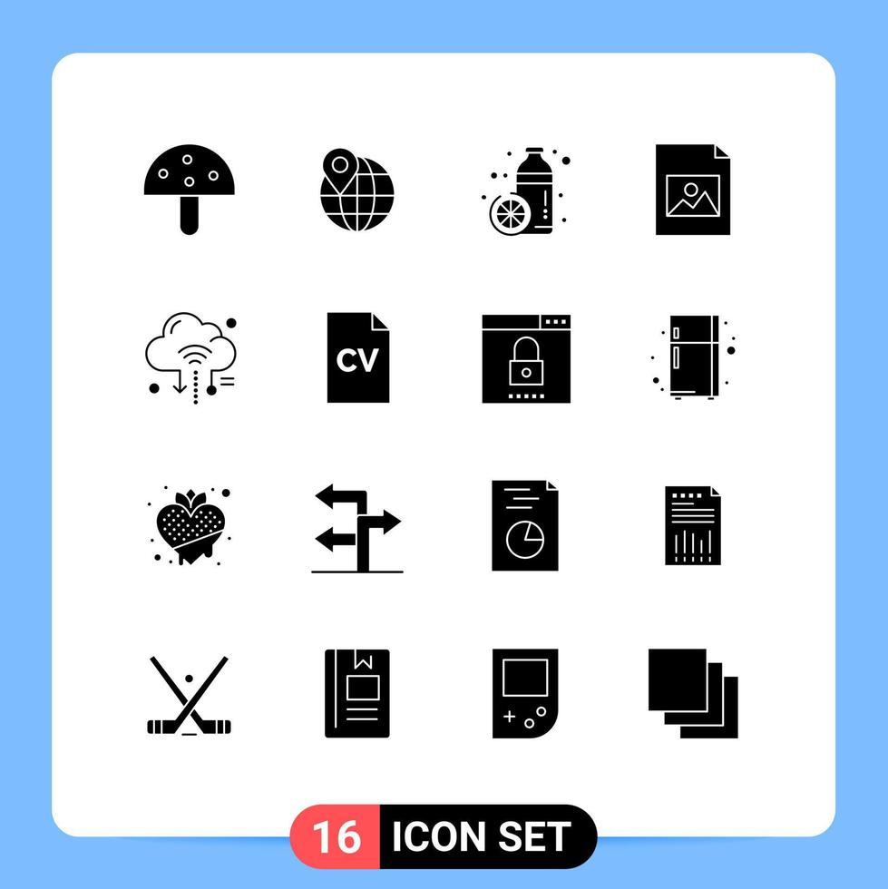 16 User Interface Solid Glyph Pack of modern Signs and Symbols of iot image bottle file orange Editable Vector Design Elements