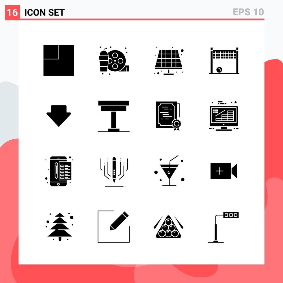 Collection of 16 Vector Icons in solid style Modern Glyph Symbols for Web and Mobile Solid Icon Sign Isolated on White Background 16 Icons