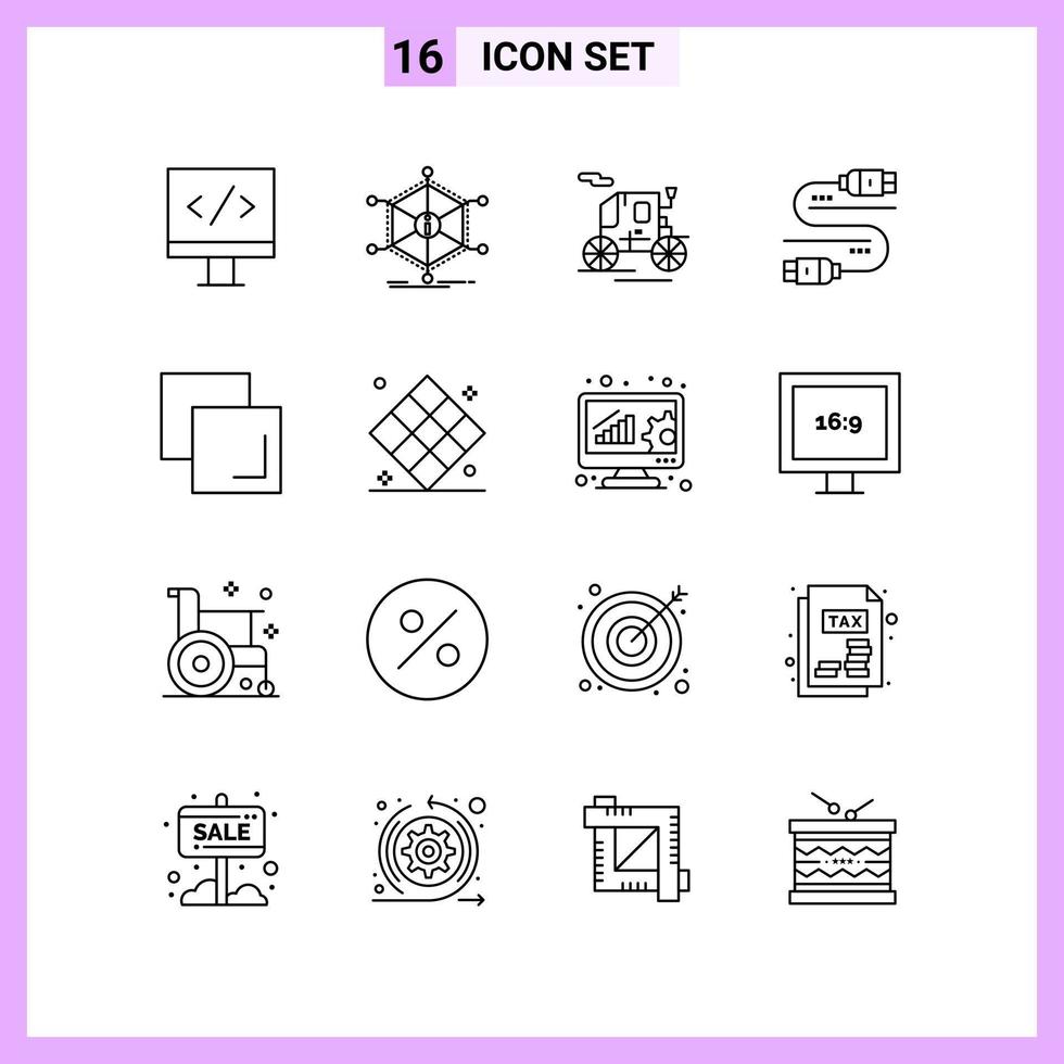 16 Icons in Line Style Outline Symbols on White Background Creative Vector Signs for Web mobile and Print