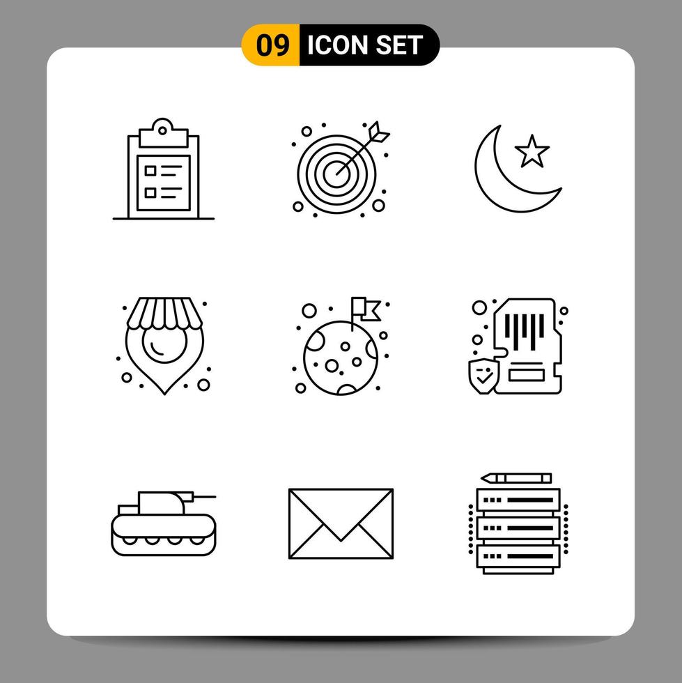 9 Black Icon Pack Outline Symbols Signs for Responsive designs on white background 9 Icons Set vector