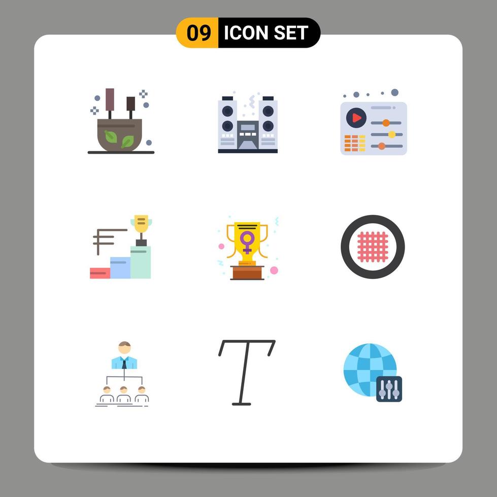 conjunto de 9 iconos de interfaz de usuario modernos signos de símbolos para premios trofeo copa audio trofeo logros elementos de diseño vectorial editables vector