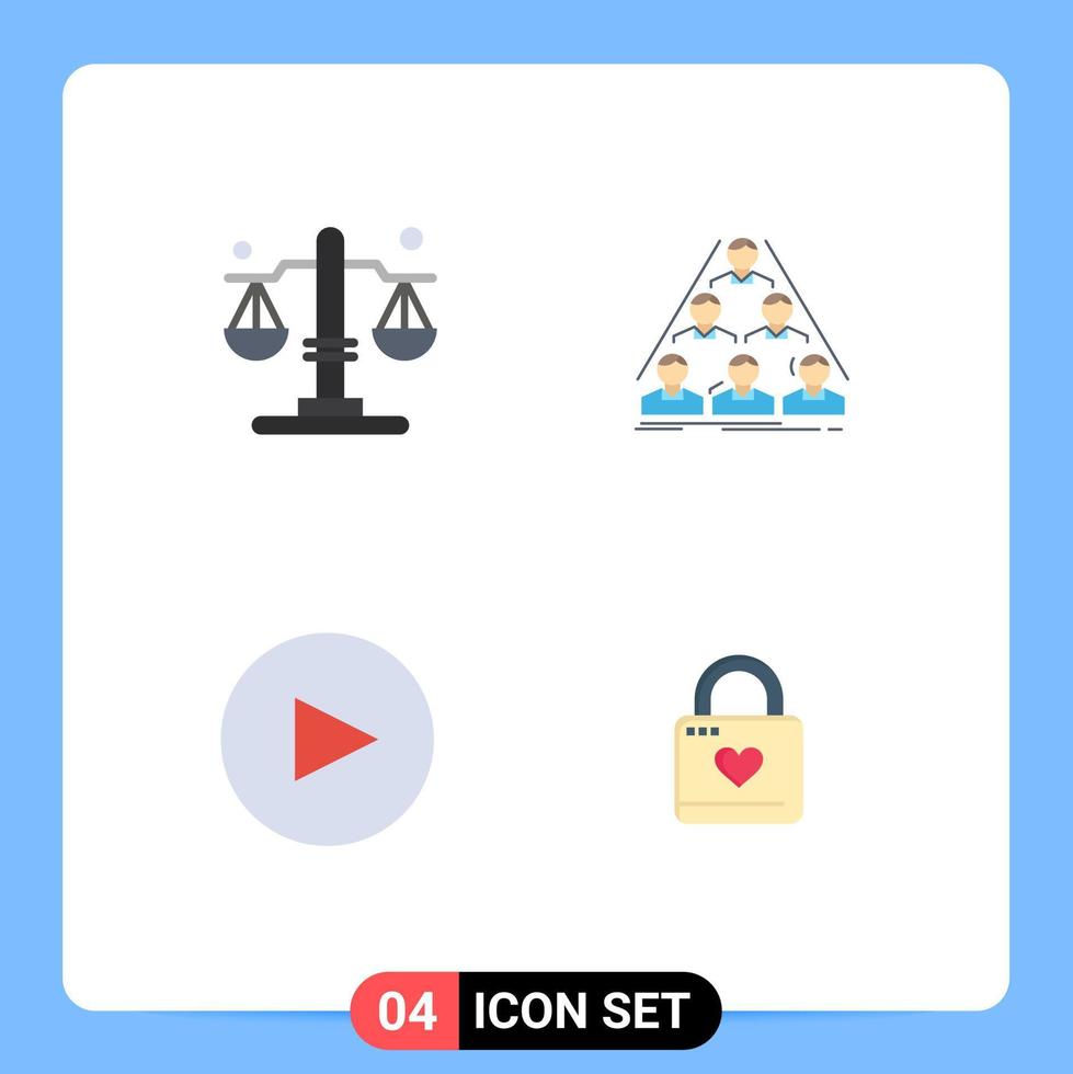 Group of 4 Modern Flat Icons Set for balance play team business locker Editable Vector Design Elements