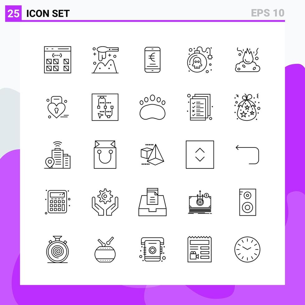 Set of 25 icons in Line style Creative Outline Symbols for Website Design and Mobile Apps Simple Line Icon Sign Isolated on White Background 25 Icons vector