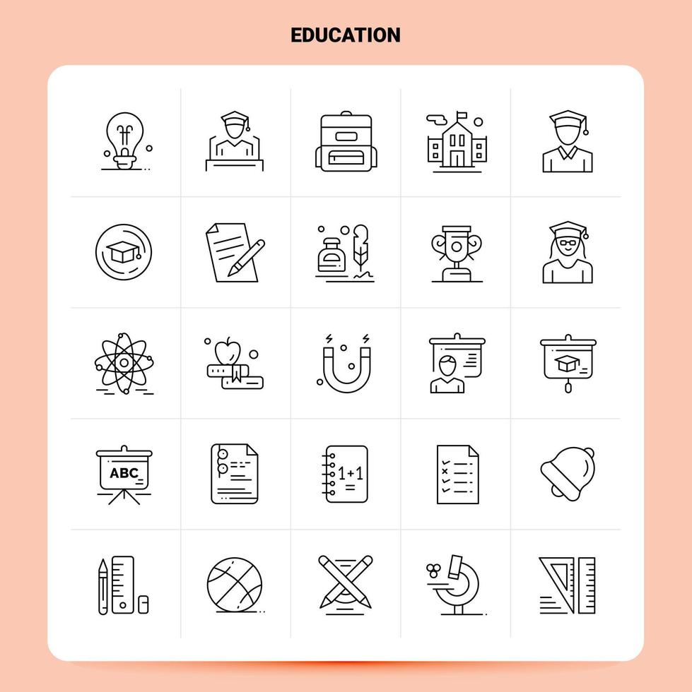 OutLine 25 Education Icon set Vector Line Style Design Black Icons Set Linear pictogram pack Web and Mobile Business ideas design Vector Illustration