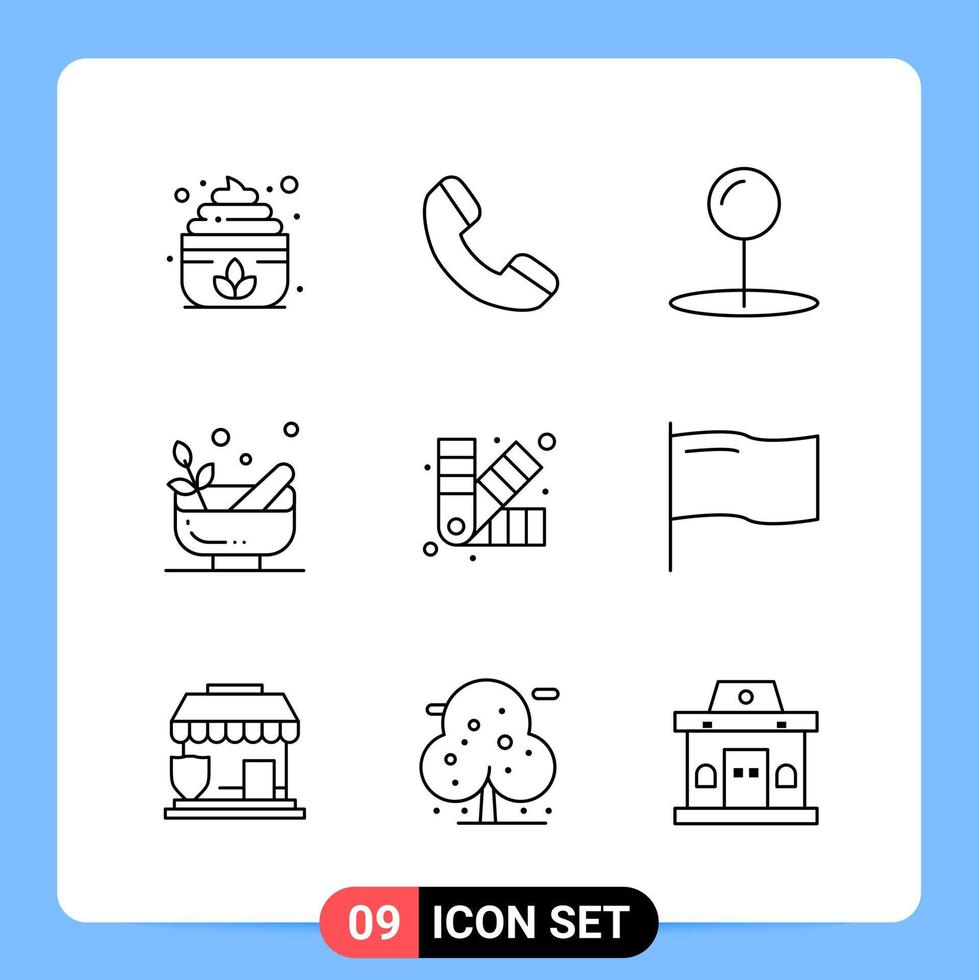 9 Line Black Icon Pack Outline Symbols for Mobile Apps isolated on white background 9 Icons Set vector