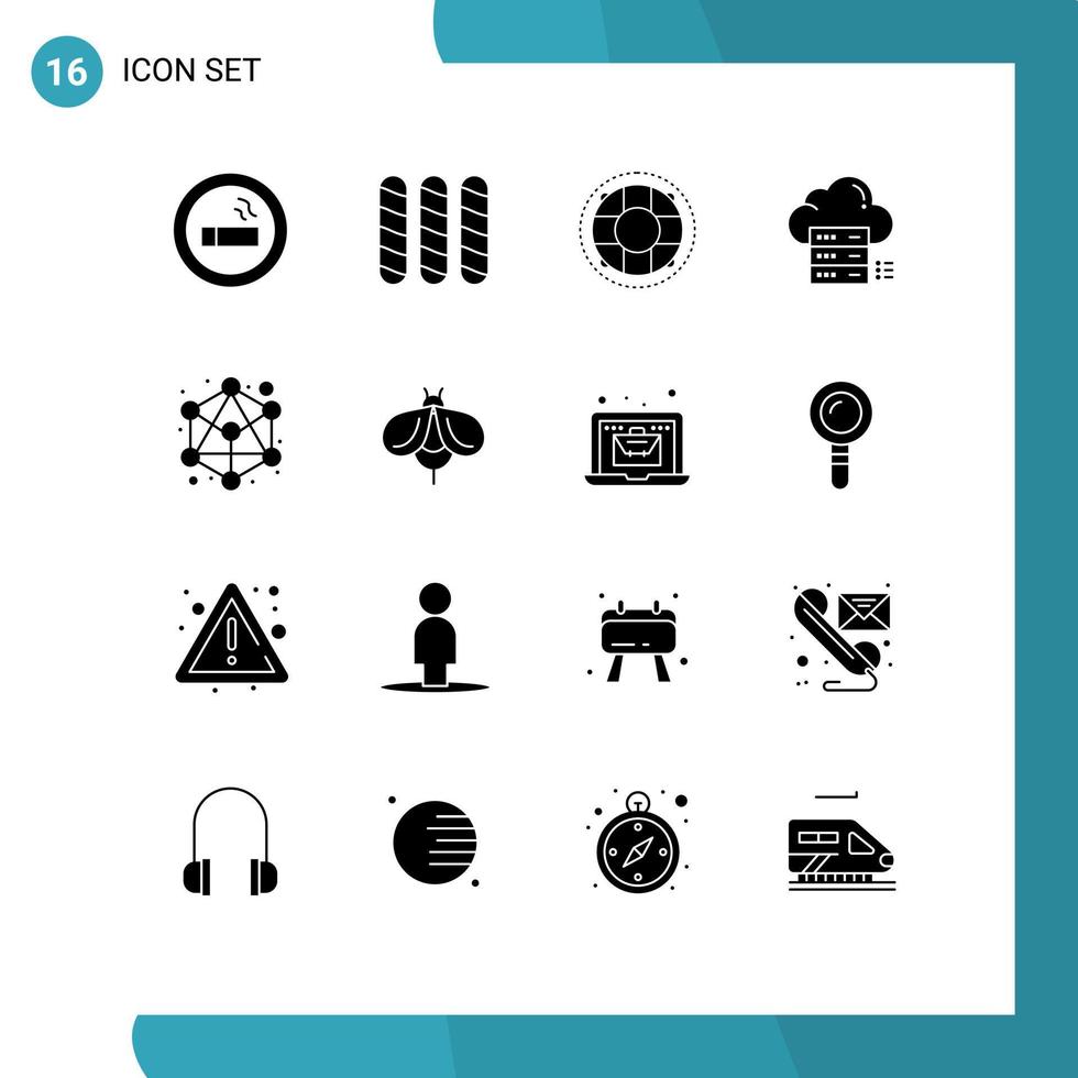 16 Solid Glyph concept for Websites Mobile and Apps connection cloud life data sever Editable Vector Design Elements