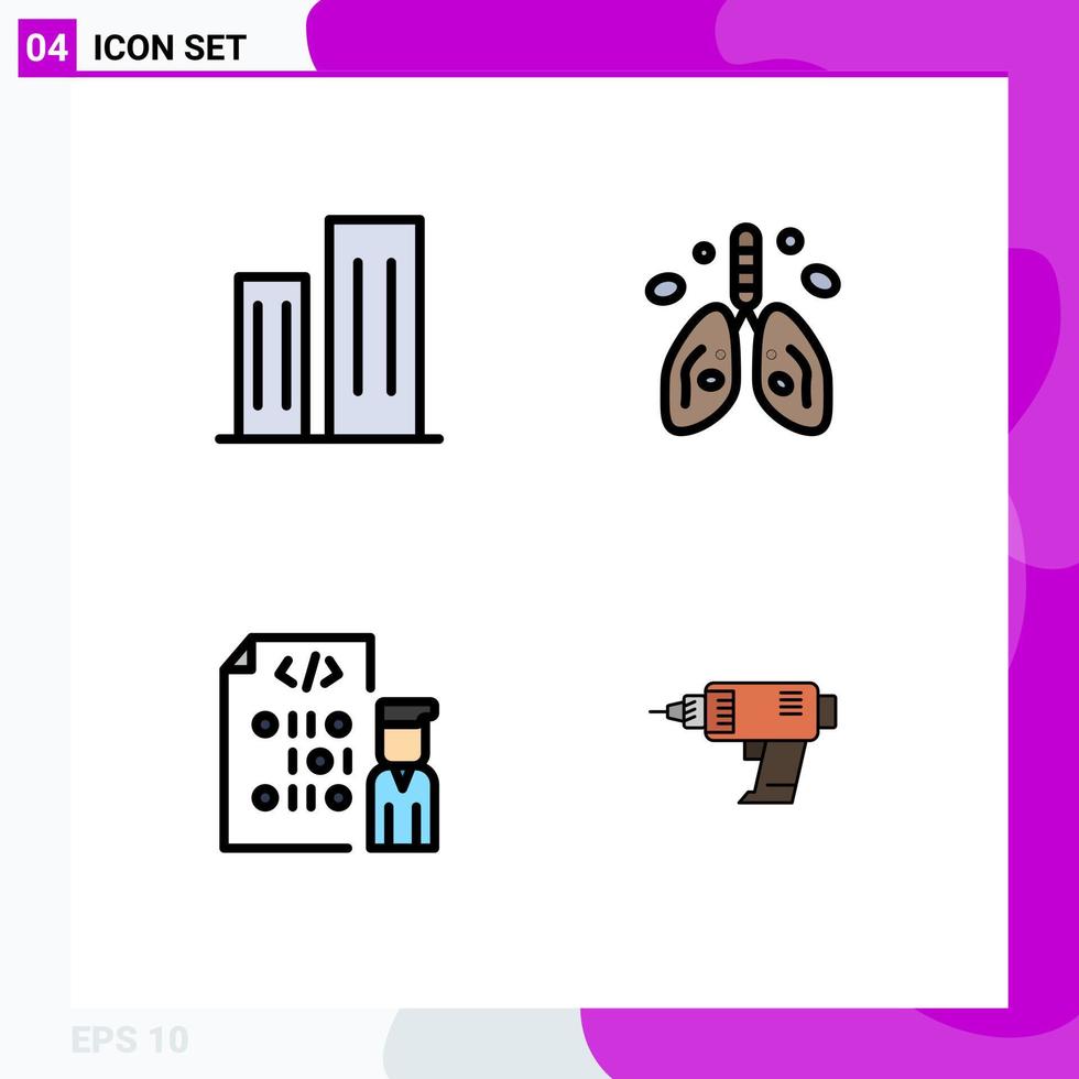 4 Thematic Vector Filledline Flat Colors and Editable Symbols of architecture organ district cancer develop Editable Vector Design Elements