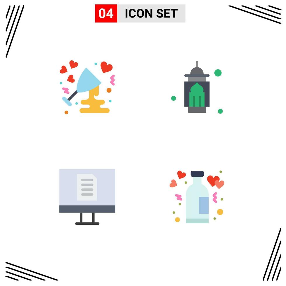 4 iconos planos universales establecidos para aplicaciones web y móviles aniversario rezar amor masjid documento elementos de diseño vectorial editables vector