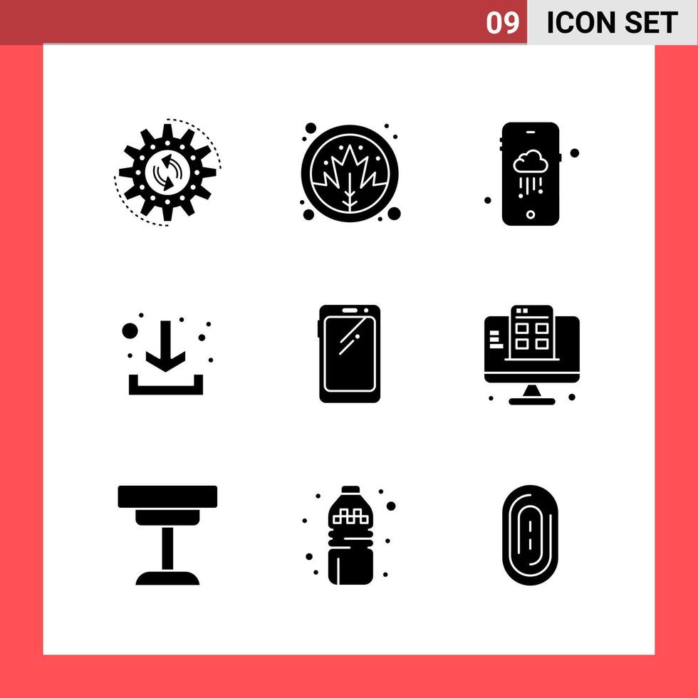 9 Icon Pack Solid Style Glyph Symbols on White Background Simple Signs for general designing vector