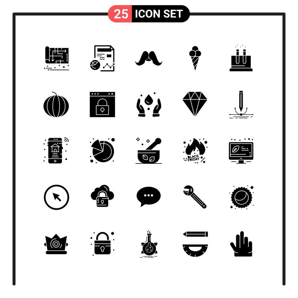 conjunto de 25 iconos de estilo sólido para web y símbolos de glifos móviles para imprimir signos de iconos sólidos aislados en fondo blanco vector