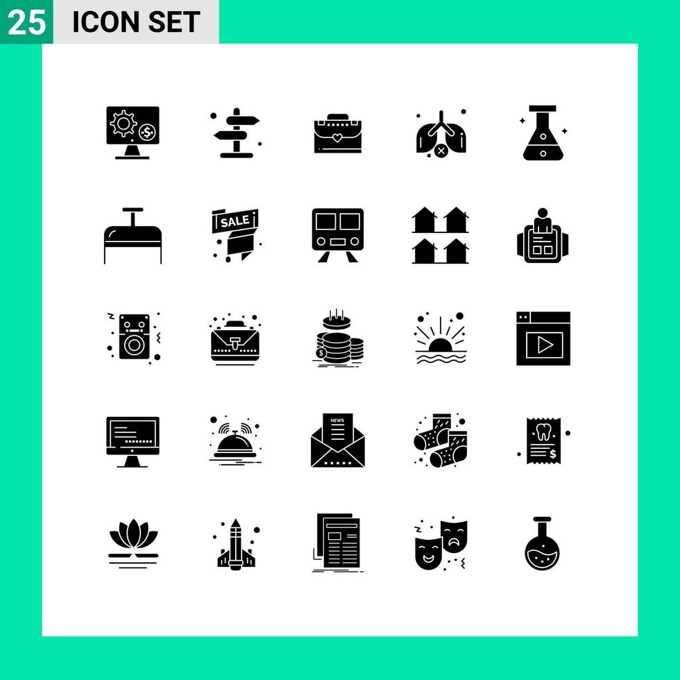 conjunto de 25 glifos sólidos vectoriales en cuadrícula para contaminación de navegación de desechos médicos amor elementos de diseño vectorial editables vector