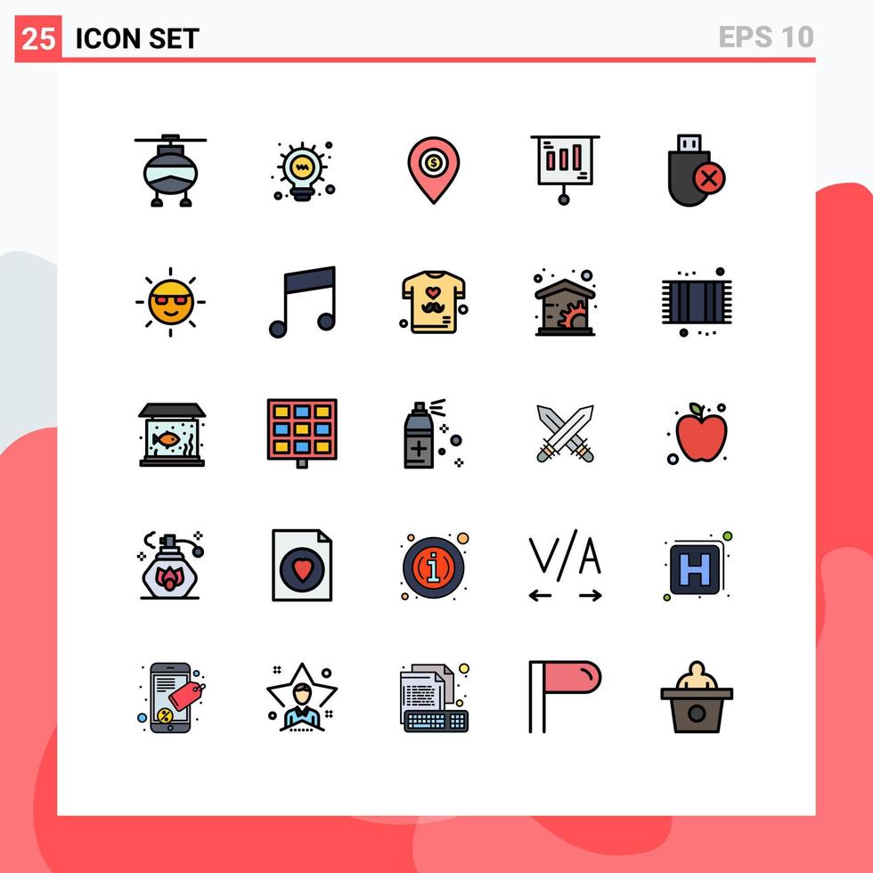 Set of 25 Modern UI Icons Symbols Signs for devices sale map money business Editable Vector Design Elements