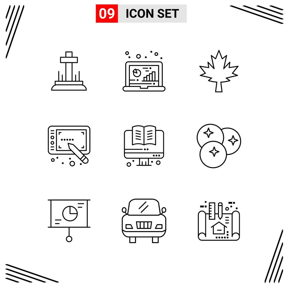 9 Icons Line Style Grid Based Creative Outline Symbols for Website Design Simple Line Icon Signs Isolated on White Background 9 Icon Set vector
