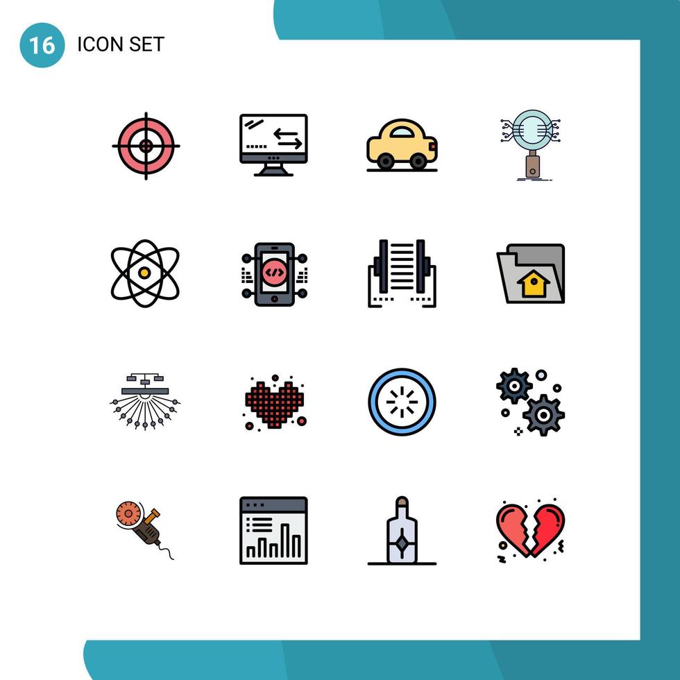 Modern Set of 16 Flat Color Filled Lines Pictograph of education security car research search Editable Creative Vector Design Elements