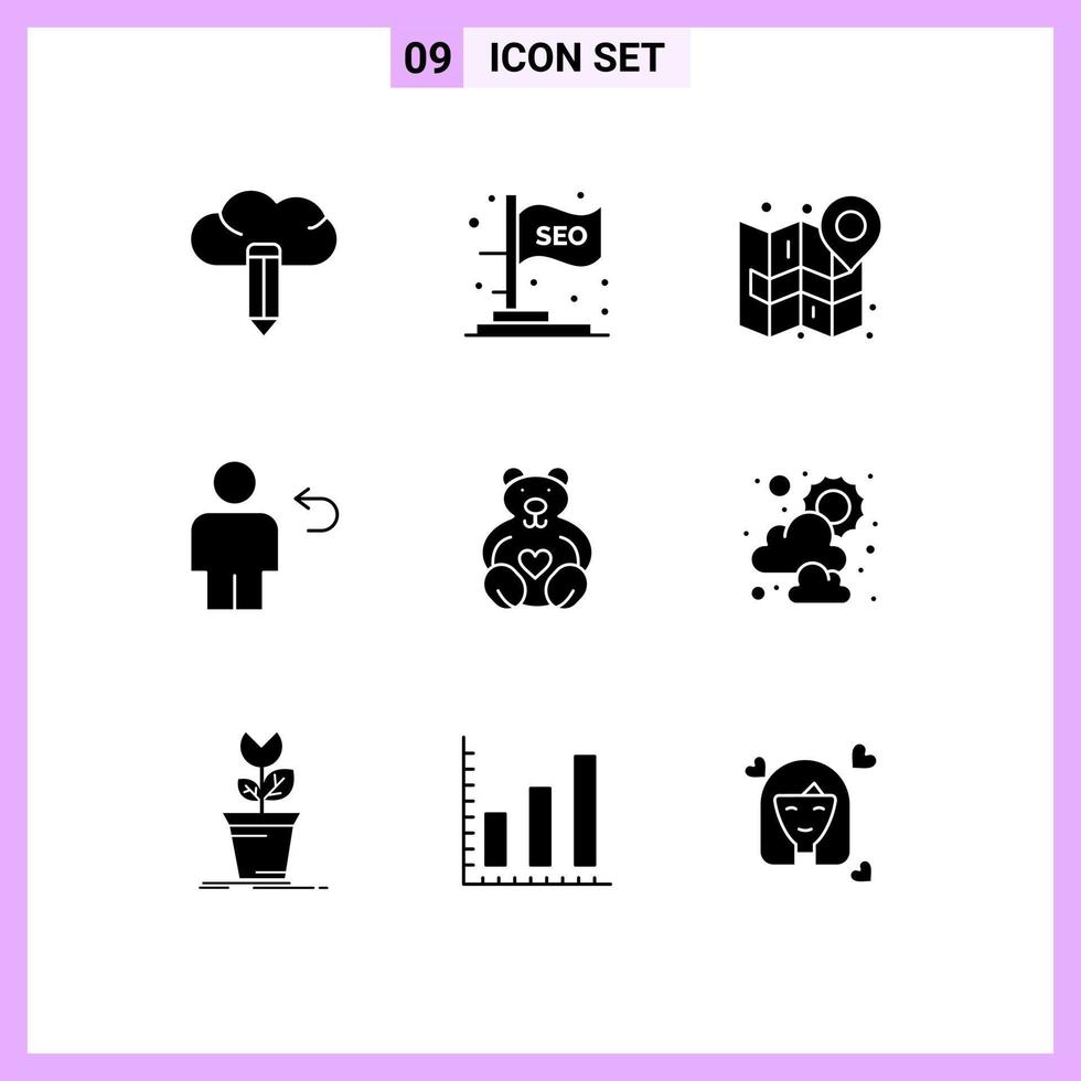 Modern Set of 9 Solid Glyphs and symbols such as hearts human map body avatar Editable Vector Design Elements