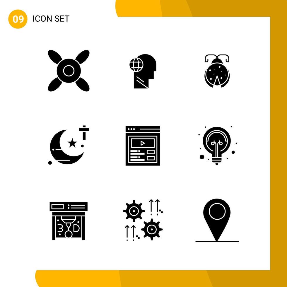 9 Icon Set Solid Style Icon Pack Glyph Symbols isolated on White Backgound for Responsive Website Designing vector