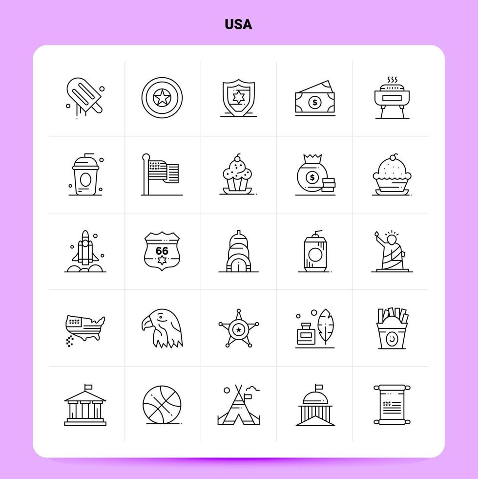OutLine 25 Usa Icon set Vector Line Style Design Black Icons Set Linear pictogram pack Web and Mobile Business ideas design Vector Illustration