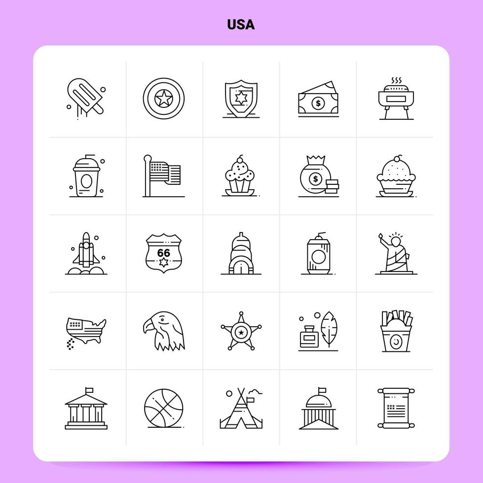 contorno 25 usa conjunto de iconos diseño de estilo de línea vectorial conjunto de iconos negros paquete de pictogramas lineales web y diseño de ideas de negocios móviles ilustración vectorial vector