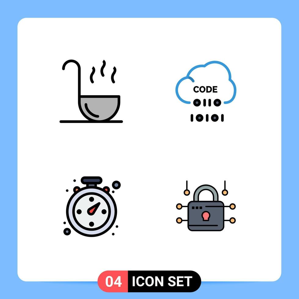 4 Universal Filledline Flat Color Signs Symbols of kitchen navigation cloud development louck Editable Vector Design Elements