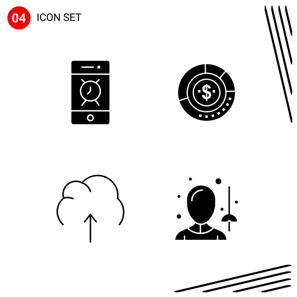 Collection of 4 Vector Icons in solid style Pixle Perfect Glyph Symbols for Web and Mobile Solid Icon Signs on White Background 4 Icons