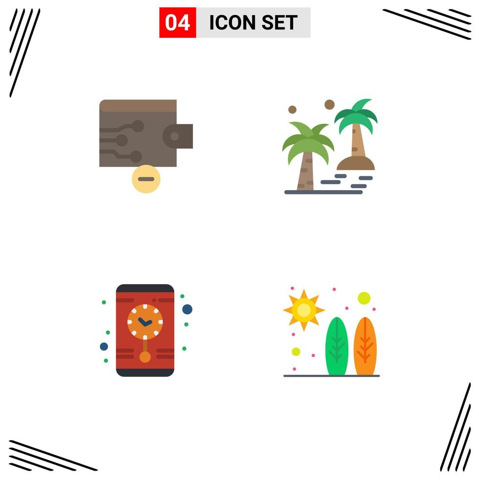 Mobile Interface Flat Icon Set of 4 Pictograms of finance time date beach beach Editable Vector Design Elements